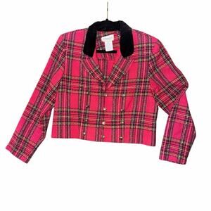 Vintage in touch red tartan plaid cropped jacket 14 double breasted clueless 90s
